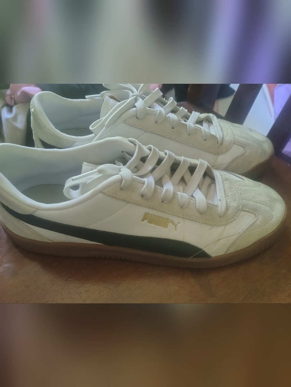 Puma White Black Gold Classic Athletic Sneakers